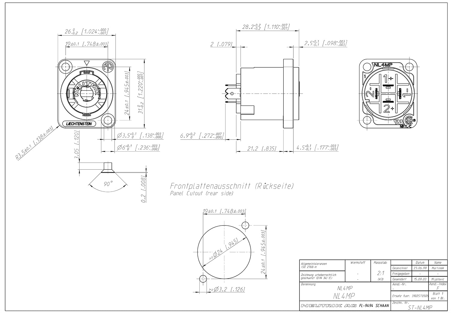 Neutrik NL4MP SPEAKON PANEL MOUNT 4-Pack